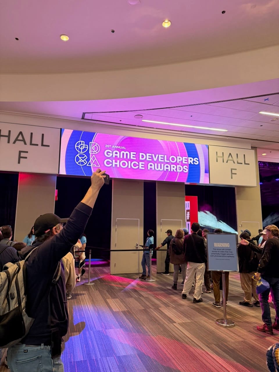 Crowd queuing outside the Game Developers Choice Awards