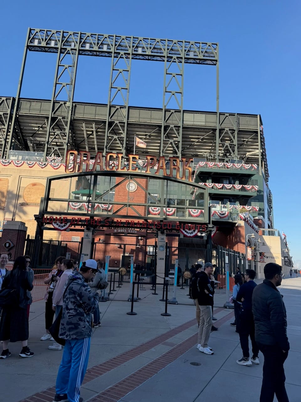 Attendees queuing outside Oracle Park for GDC Opening Night
