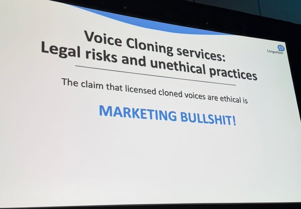 Voice Cloning services: "The claim that licensed cloned voices are ethical is MARKETING BULLSHIT!"