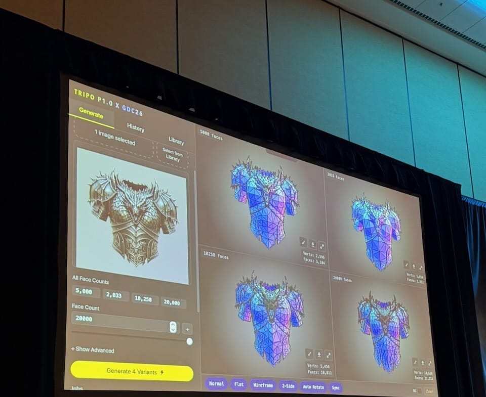 Live demo: one concept art image → four LoD variants at different face counts